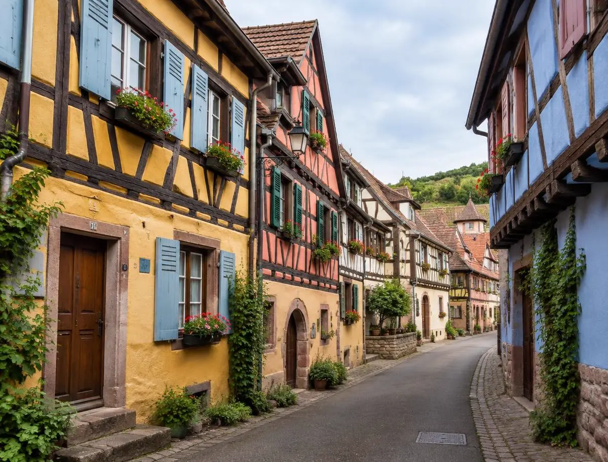 Rue de maisons alsaciennes à colombages