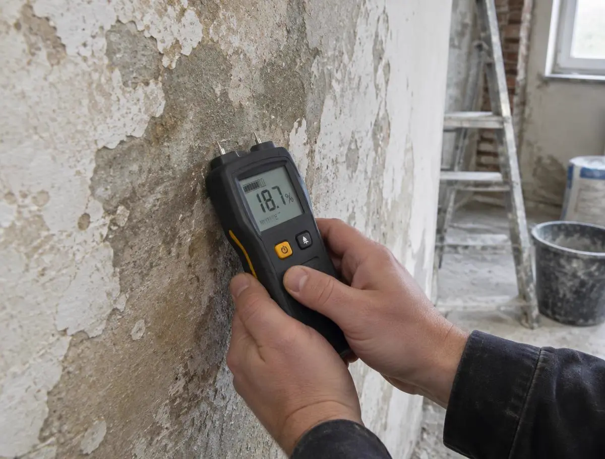 Examen visuel et tactile d'un mur ancien lors d'un bilan